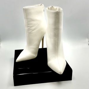 White Faux Leather Bootie